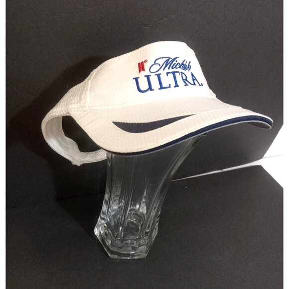 Michelob Ultra Visor Hat Cap Mens One Size Fits All White Logo Adjustable Strap - Picture 4 of 6